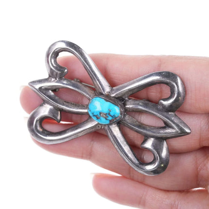 Vintage Navajo Tufa cast silver and turquoise pendant/pin - Estate Fresh Austin