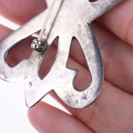 Vintage Navajo Tufa cast silver and turquoise pendant/pin - Estate Fresh Austin