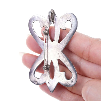 Vintage Navajo Tufa cast silver and turquoise pendant/pin - Estate Fresh Austin