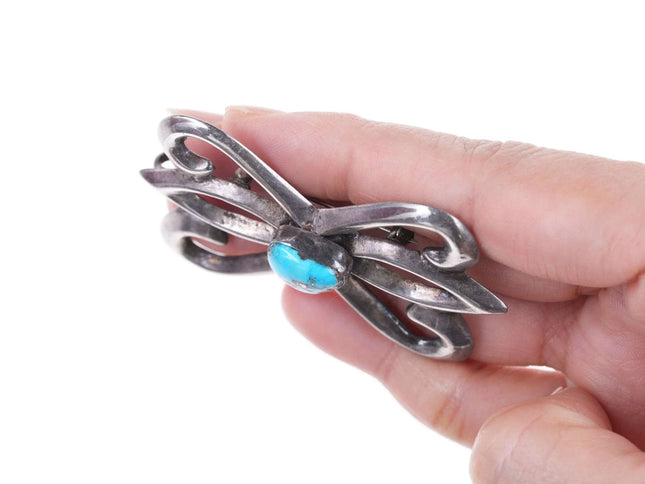 Vintage Navajo Tufa cast silver and turquoise pendant/pin - Estate Fresh Austin