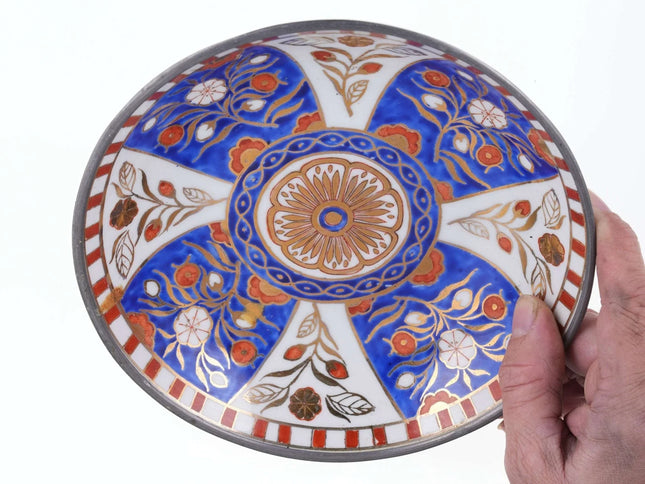 Vintage Neiman Marcus Chinese Imari Style Pewter mounted bowl - Estate Fresh Austin