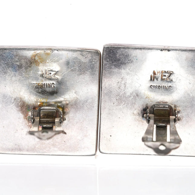 Vintage Nez Native American sterling intarsia inlay earrings coral/jet - Estate Fresh Austin