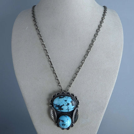 Vintage Old Pawn Sterling and Persian Turquoise Necklace and Pendant - Estate Fresh Austin