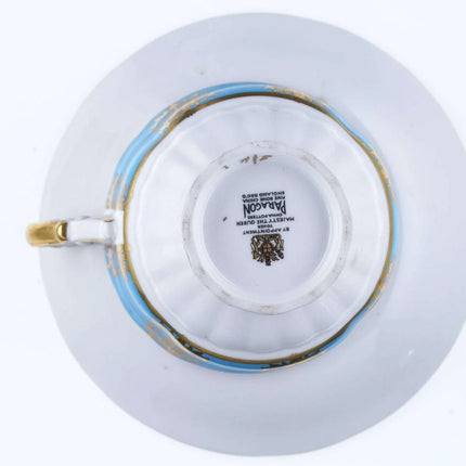 Vintage Paragon Teacup and saucer pink rose blue and gold accents Reg Johnson - Estate Fresh Austin
