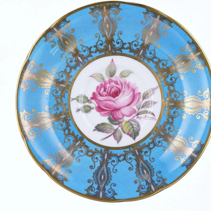 Vintage Paragon Teacup and saucer pink rose blue and gold accents Reg Johnson - Estate Fresh Austin