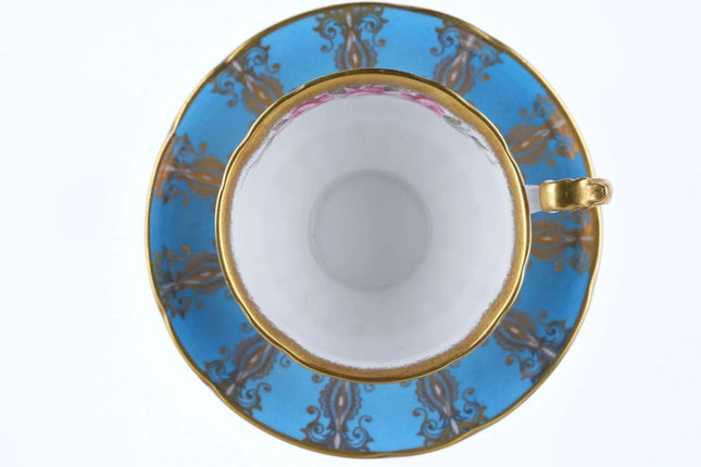 Vintage Paragon Teacup and saucer pink rose blue and gold accents Reg Johnson - Estate Fresh Austin