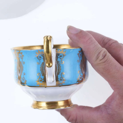 Vintage Paragon Teacup and saucer pink rose blue and gold accents Reg Johnson - Estate Fresh Austin