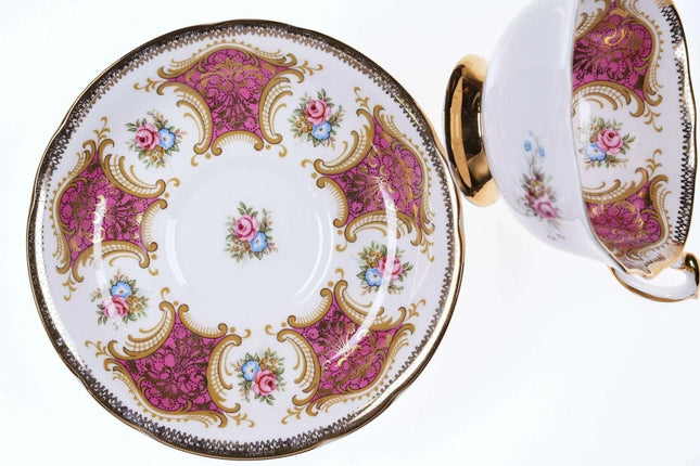 Vintage Paragon Teacup and saucer pink roses blue flowers - Estate Fresh Austin