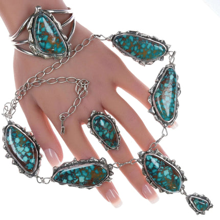 6.12" Vintage Pilot Mountain Turquoise Native American Sterling Cuff Bracelet, Ring, a - Estate Fresh Austin