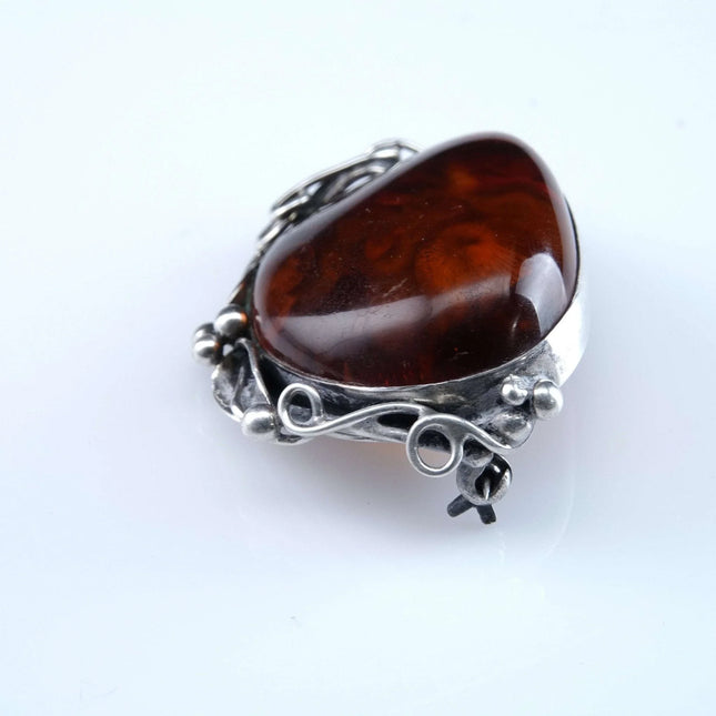 Vintage Polish Sterling and Baltic amber brooch pin - Estate Fresh Austin