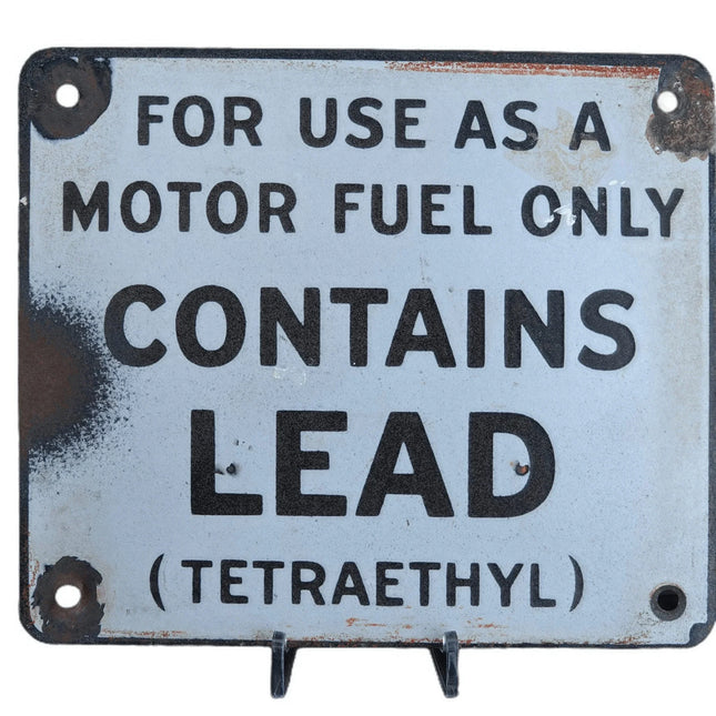 Vintage Porcelain Gas Pump Sign "For use as a Motor Fuel Only Contains Lead (Tet - Estate Fresh Austin
