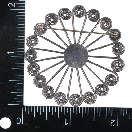 Vintage Pueblo Native American twisted silver wire turquoise pin - Estate Fresh Austin