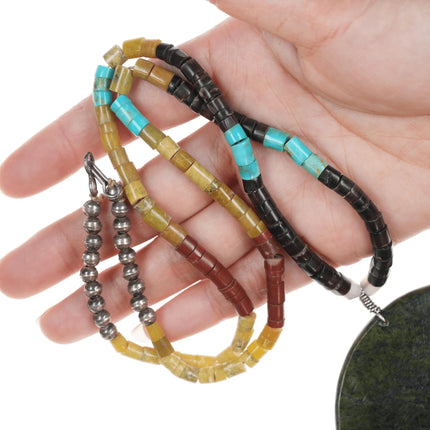 Vintage Pueblo silver/multi-stone inlaid pendant/heishi necklace - Estate Fresh Austin