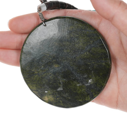 Vintage Pueblo silver/multi-stone inlaid pendant/heishi necklace - Estate Fresh Austin