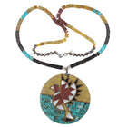 Vintage Pueblo silver/multi-stone inlaid pendant/heishi necklace - Estate Fresh Austin