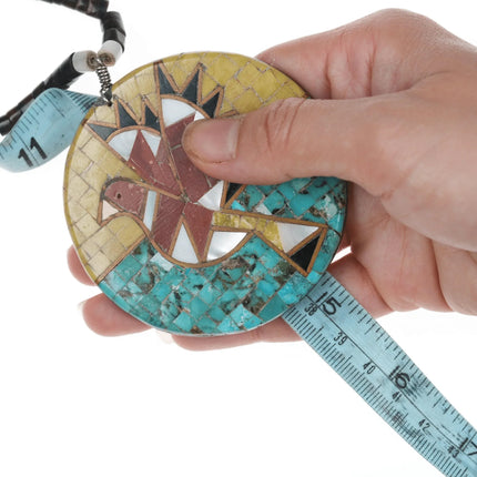 Vintage Pueblo silver/multi-stone inlaid pendant/heishi necklace - Estate Fresh Austin