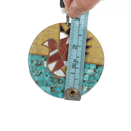 Vintage Pueblo silver/multi-stone inlaid pendant/heishi necklace - Estate Fresh Austin