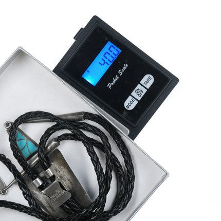 Vintage RHC Zuni Silver and Turquoise Fishscale channel inlay bolo tie - Estate Fresh Austin