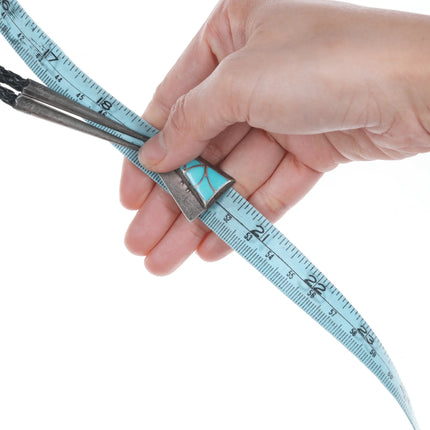 Vintage RHC Zuni Silver and Turquoise Fishscale channel inlay bolo tie - Estate Fresh Austin