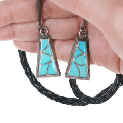 Vintage RHC Zuni Silver and Turquoise Fishscale channel inlay bolo tie - Estate Fresh Austin