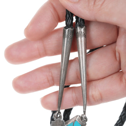 Vintage RHC Zuni Silver and Turquoise Fishscale channel inlay bolo tie - Estate Fresh Austin