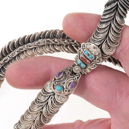 Vintage Rivera MATL Style Mexican Sterling/turquoise Snake Choker necklace - Estate Fresh Austin