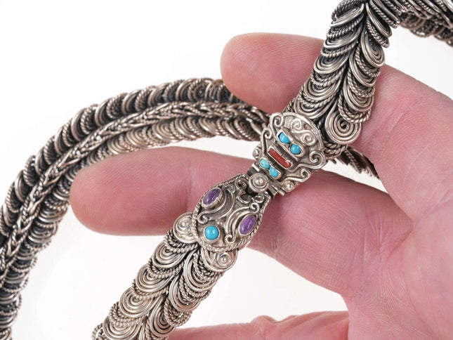 Vintage Rivera MATL Style Mexican Sterling/turquoise Snake Choker necklace - Estate Fresh Austin
