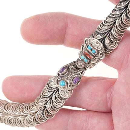 Vintage Rivera MATL Style Mexican Sterling/turquoise Snake Choker necklace - Estate Fresh Austin