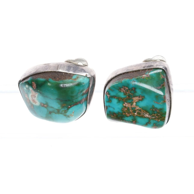 Vintage Royston Turquoise freeform sterling clip-on earrings - Estate Fresh Austin