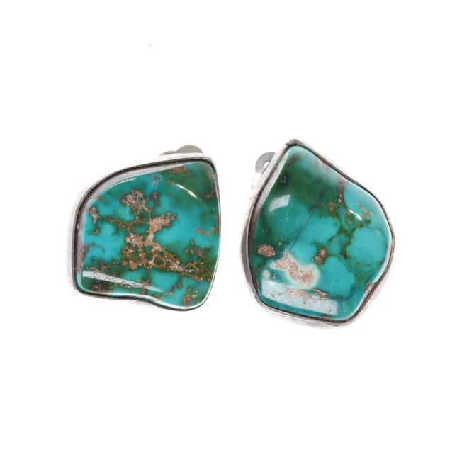 Vintage Royston Turquoise freeform sterling clip-on earrings - Estate Fresh Austin