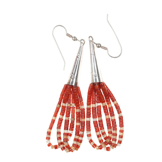Vintage Santo Domingo Heishi Coral and shell Heishi sterling earrings - Estate Fresh Austin