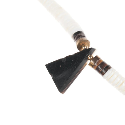 Vintage Santo domingo Heishi necklace, shell, Jet, brass - Estate Fresh Austin