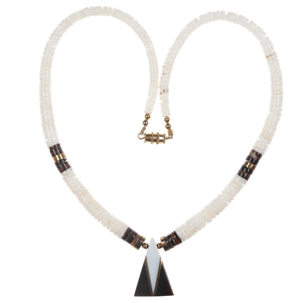 Vintage Santo domingo Heishi necklace, shell, Jet, brass - Estate Fresh Austin