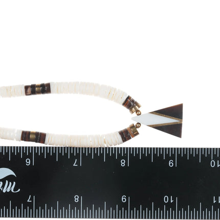 Vintage Santo domingo Heishi necklace, shell, Jet, brass - Estate Fresh Austin