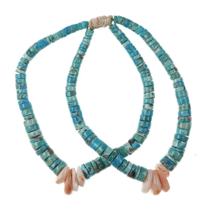 Vintage Santo Domingo Pilot Mountain turquoise/shell Heishi jaw claws - Estate Fresh Austin