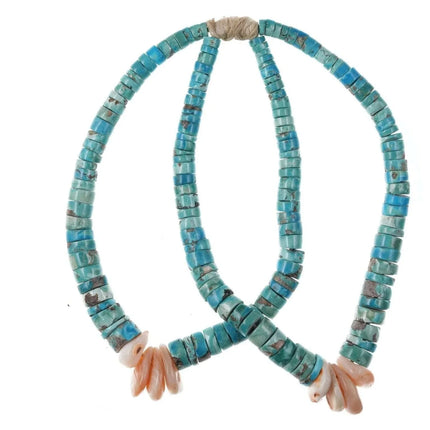 Vintage Santo Domingo Pilot Mountain turquoise/shell Heishi jaw claws - Estate Fresh Austin