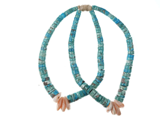 Vintage Santo Domingo Pilot Mountain turquoise/shell Heishi jaw claws - Estate Fresh Austin