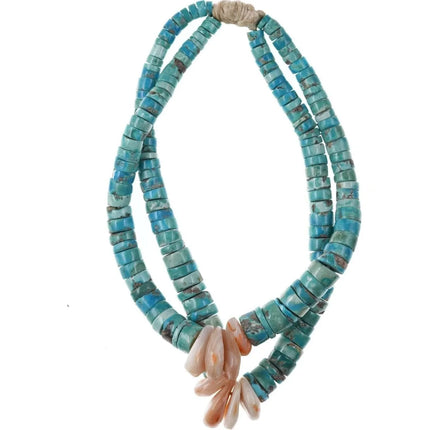 Vintage Santo Domingo Pilot Mountain turquoise/shell Heishi jaw claws - Estate Fresh Austin