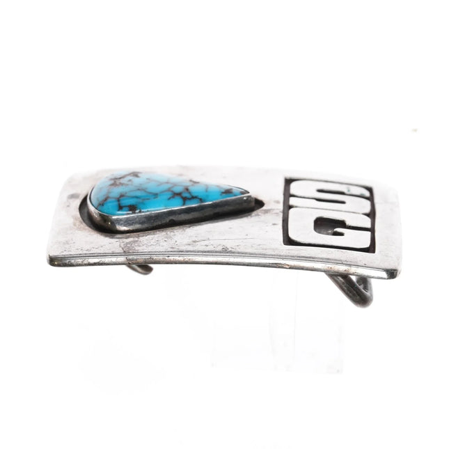 Vintage SG Initial High grade turquoise Elias sterling modernist belt buckle - Estate Fresh Austin