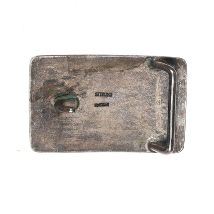 Vintage SG Initial High grade turquoise Elias sterling modernist belt buckle - Estate Fresh Austin