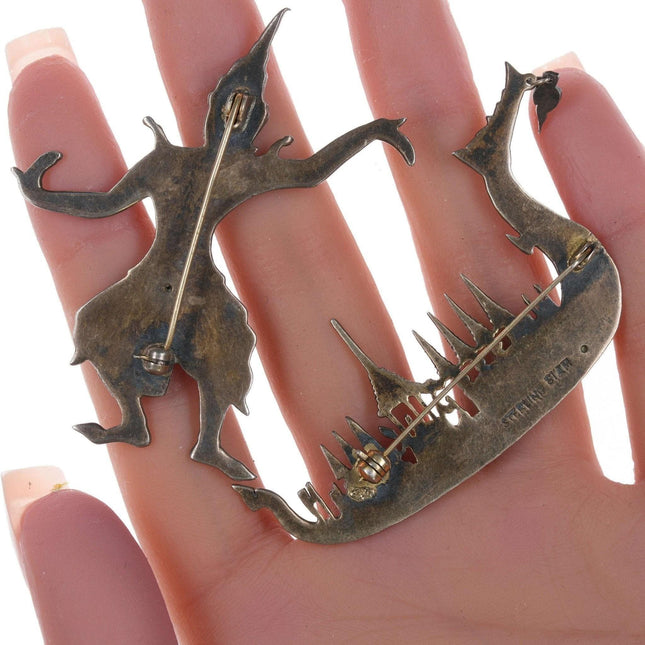 Vintage Siam Sterling enamel dragon boat and dancer pins - Estate Fresh Austin