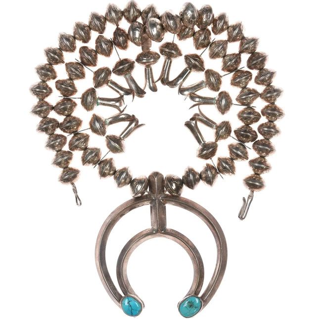 Vintage Silver liberty dimes beaded squash blossom necklace w/turquoise - Estate Fresh Austin