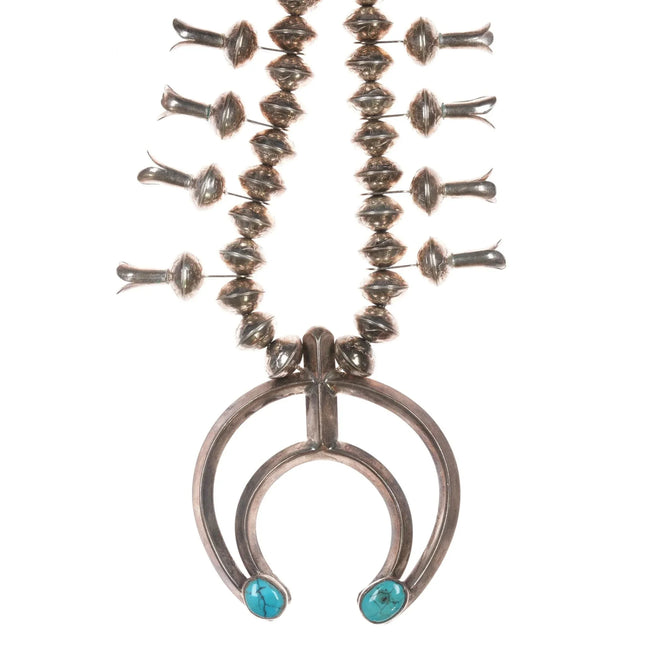 Vintage Silver liberty dimes beaded squash blossom necklace w/turquoise - Estate Fresh Austin
