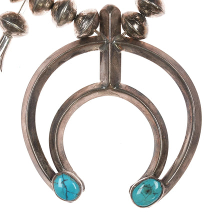 Vintage Silver liberty dimes beaded squash blossom necklace w/turquoise - Estate Fresh Austin