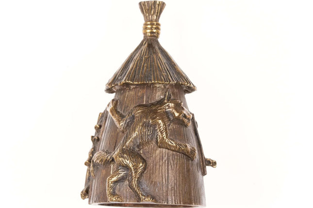 Vintage Solid Bronze Table Bell Big Bad Wolf and Three little pigs - Estate Fresh Austin