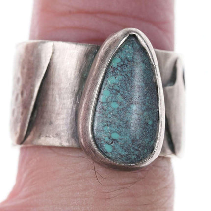 Vintage Southwestern Modernist Give Love Sterling/turquoise hippy ring - Estate Fresh Austin