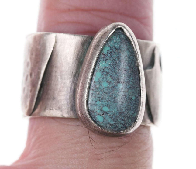 Vintage Southwestern Modernist Give Love Sterling/turquoise hippy ring - Estate Fresh Austin
