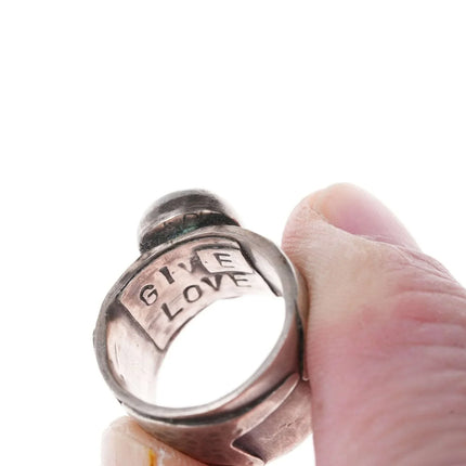 Vintage Southwestern Modernist Give Love Sterling/turquoise hippy ring - Estate Fresh Austin