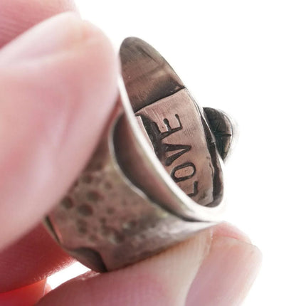 Vintage Southwestern Modernist Give Love Sterling/turquoise hippy ring - Estate Fresh Austin
