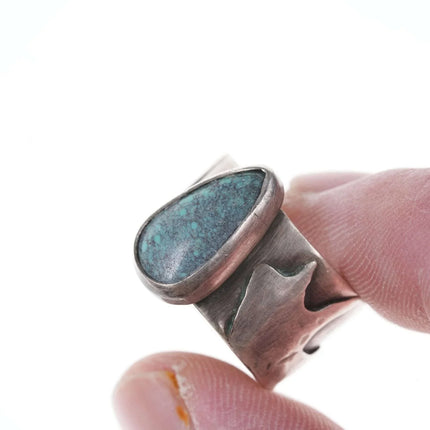 Vintage Southwestern Modernist Give Love Sterling/turquoise hippy ring - Estate Fresh Austin